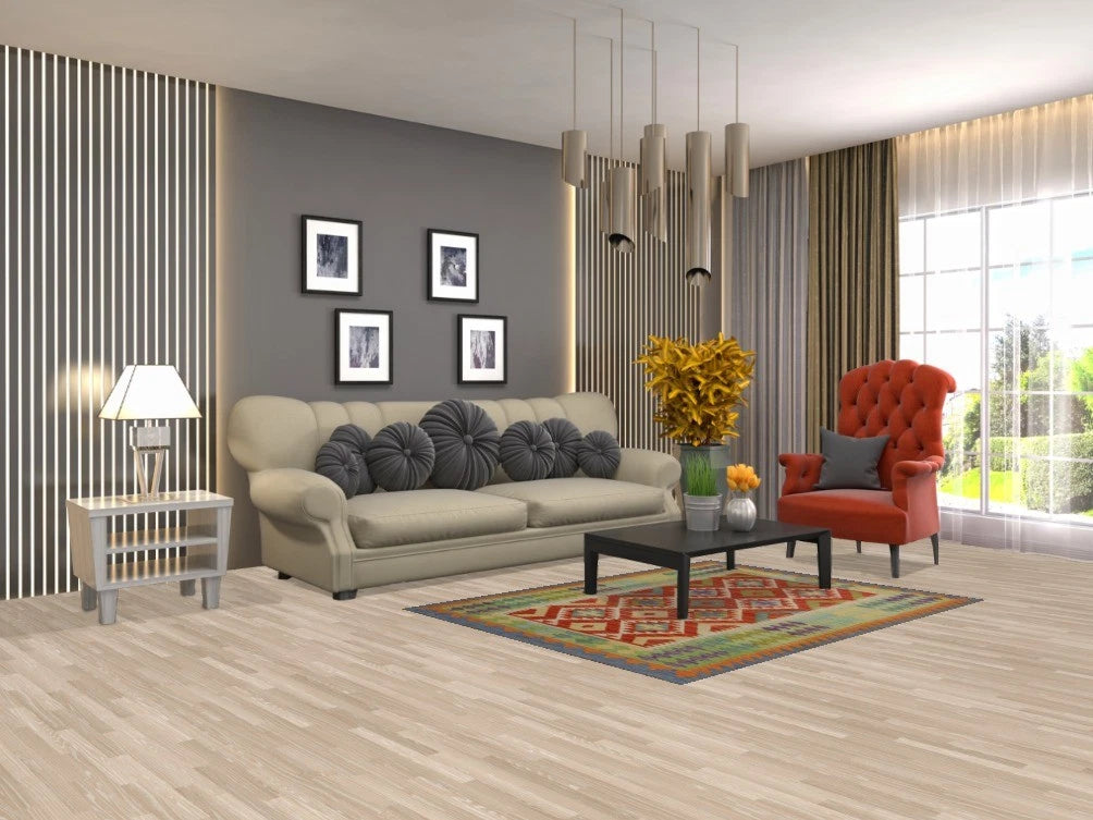 Oriental Accent Rug Kilim Flat Weave 4x6 Wool Reversible Southwestern Rug-