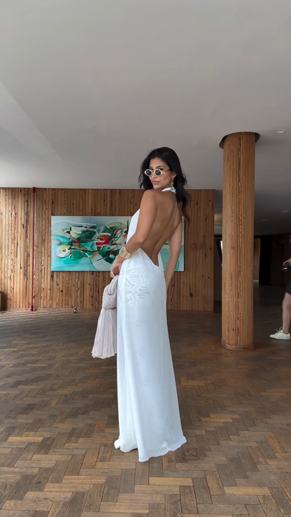 White tulle embroidered suit