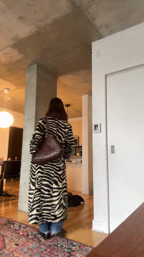 Zebra Print Faux Fur Longline Coat