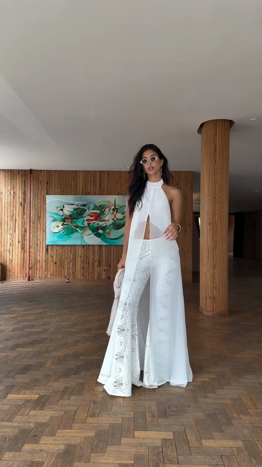 White tulle embroidered suit