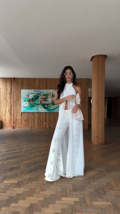 White tulle embroidered suit