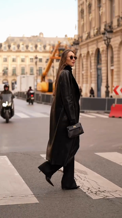 Wool collar leather trench coat