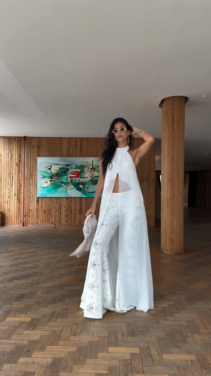 White tulle embroidered suit