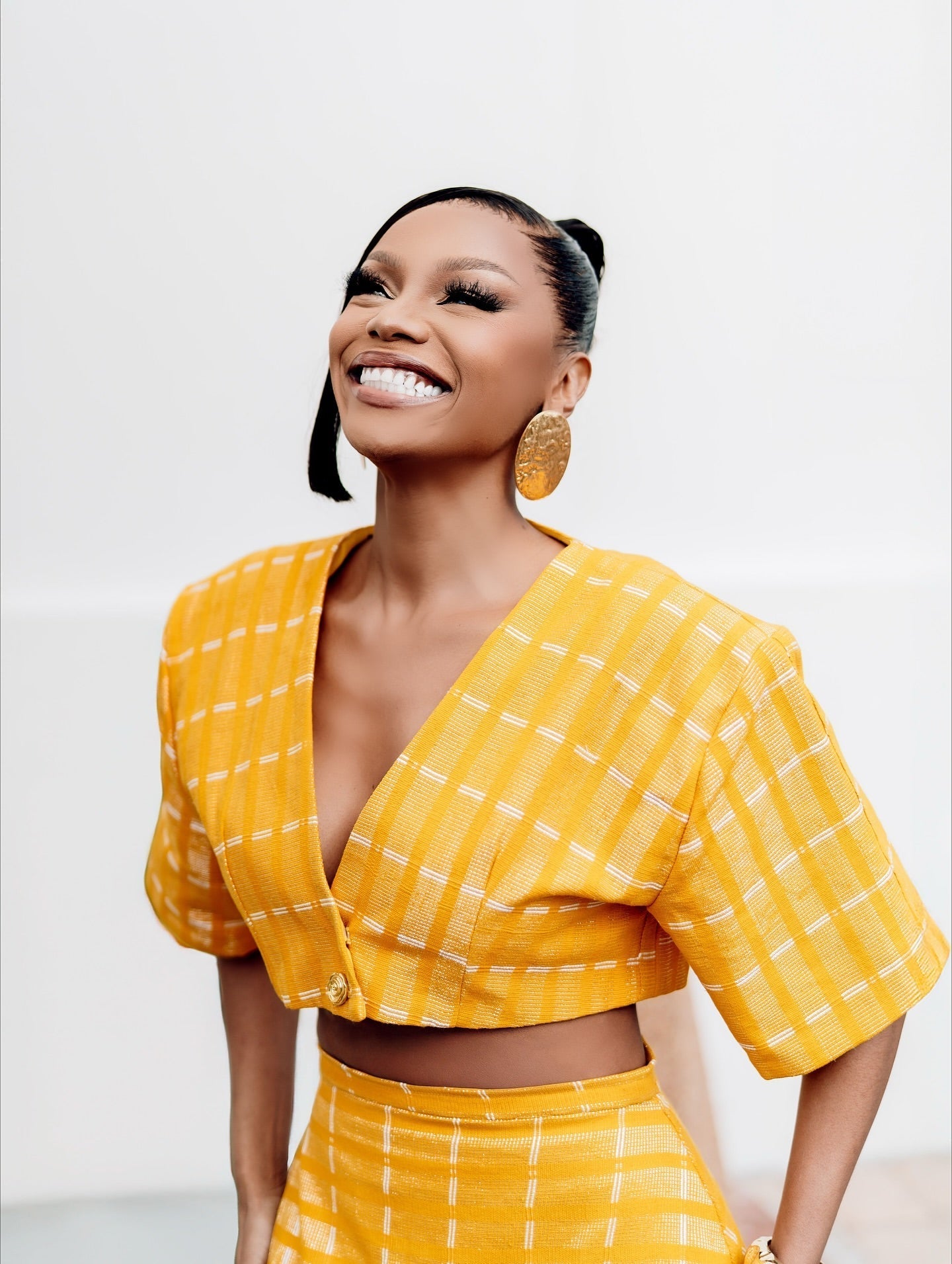 Yellow plaid tassel two-piece long skirt suit