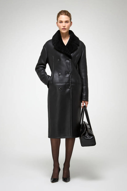 Wool collar leather trench coat