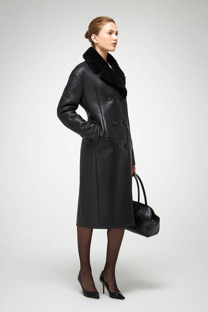 Wool collar leather trench coat