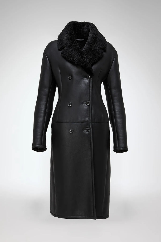 Wool collar leather trench coat