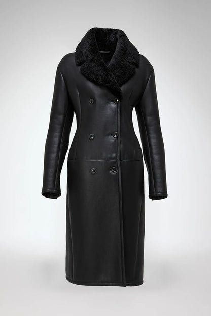 Wool collar leather trench coat