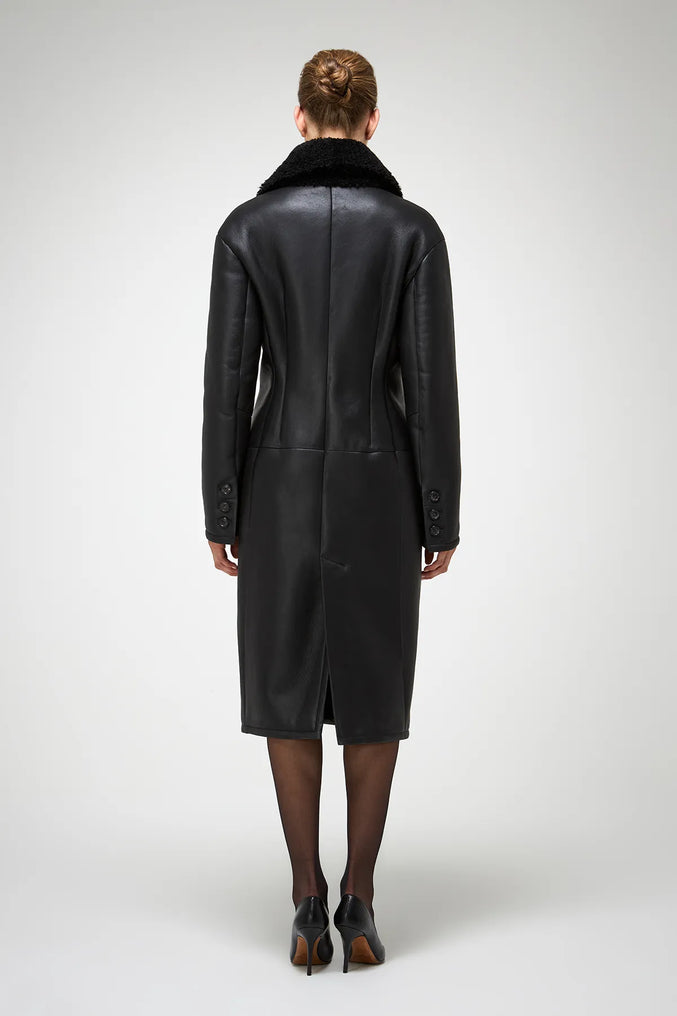 Wool collar leather trench coat