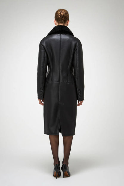 Wool collar leather trench coat