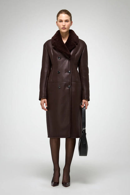 Wool collar leather trench coat