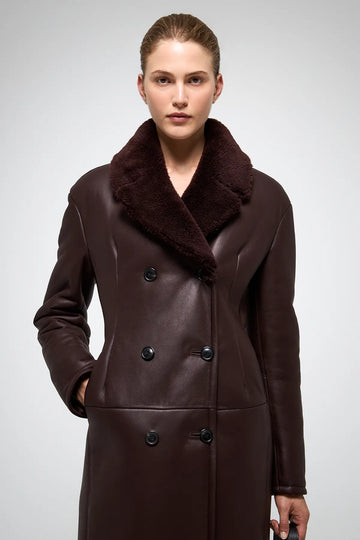 Wool collar leather trench coat