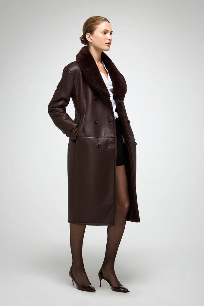 Wool collar leather trench coat