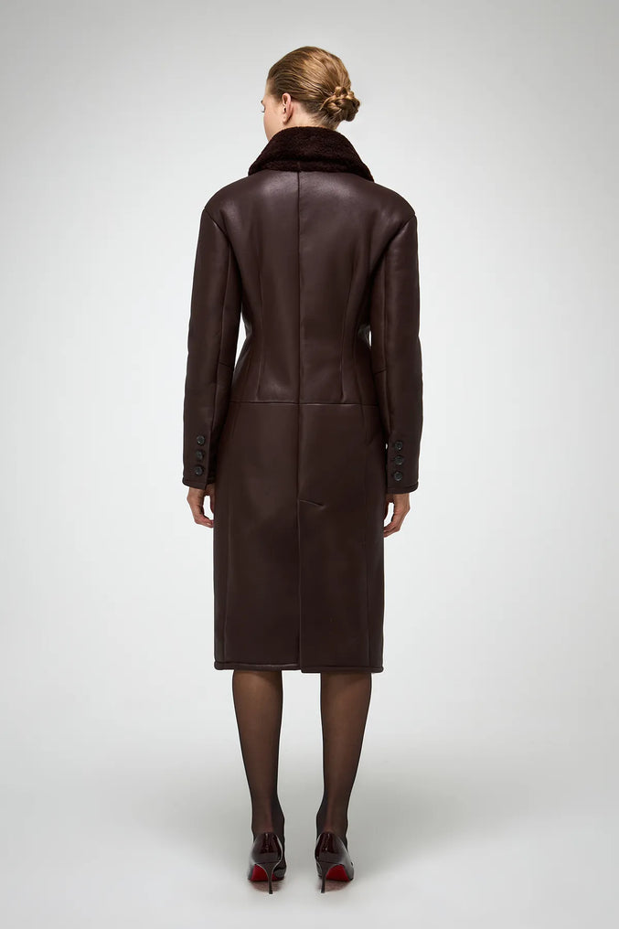 Wool collar leather trench coat