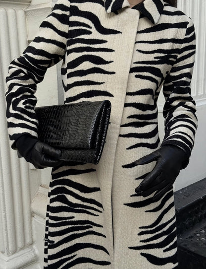 Black and white zebra print long coat