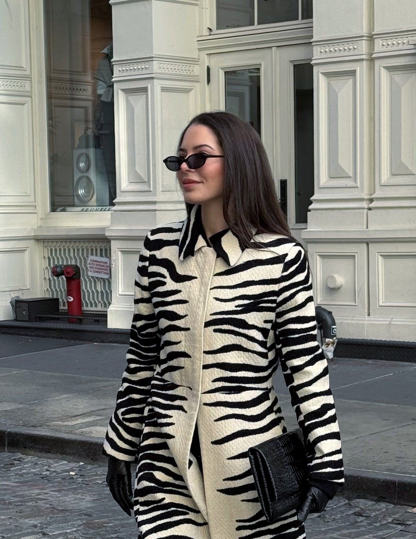 Black and white zebra print long coat