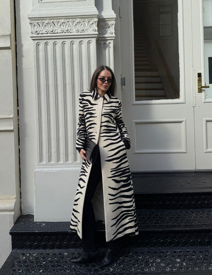 Black and white zebra print long coat