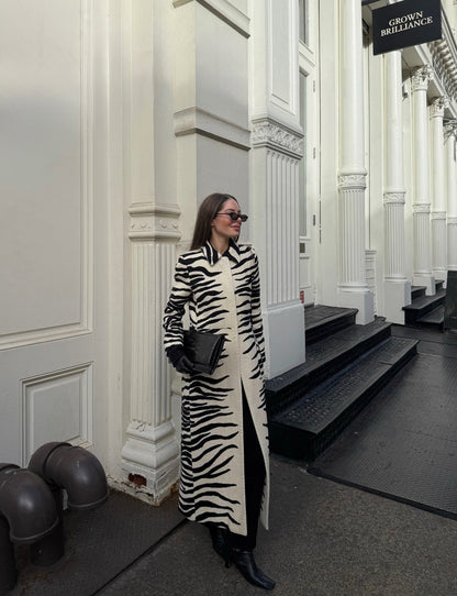 Black and white zebra print long coat