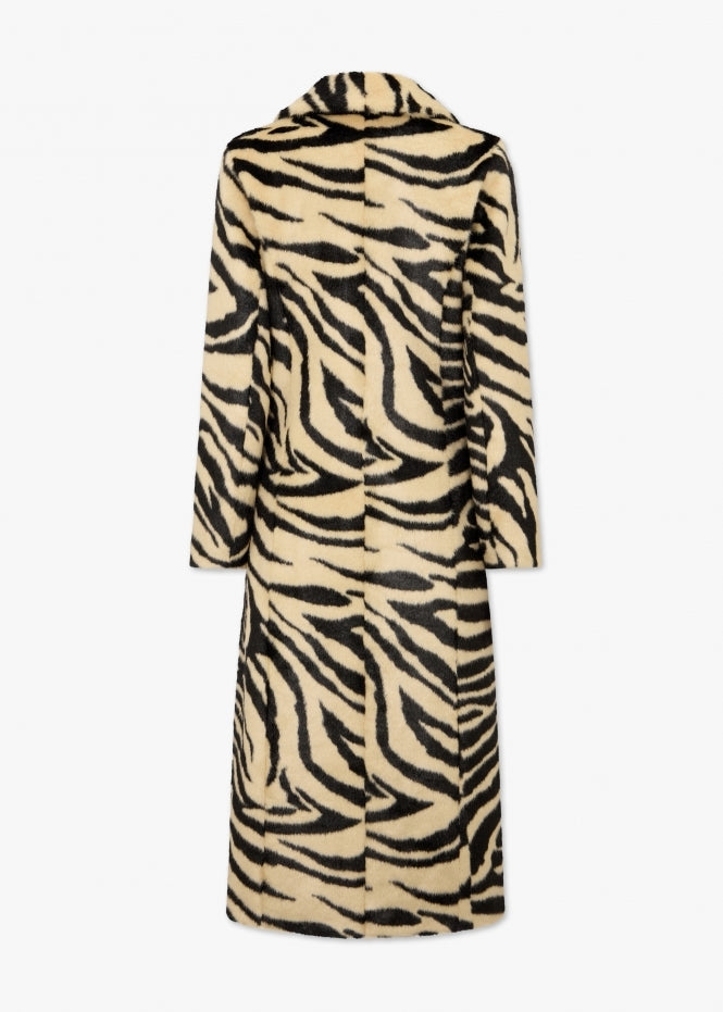 Zebra Print Faux Fur Longline Coat