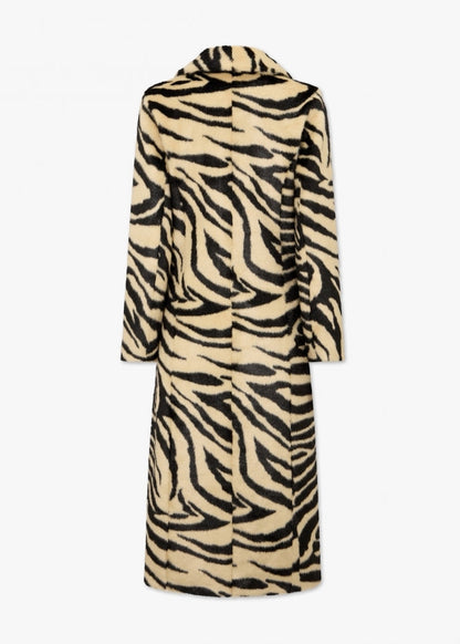Zebra Print Faux Fur Longline Coat