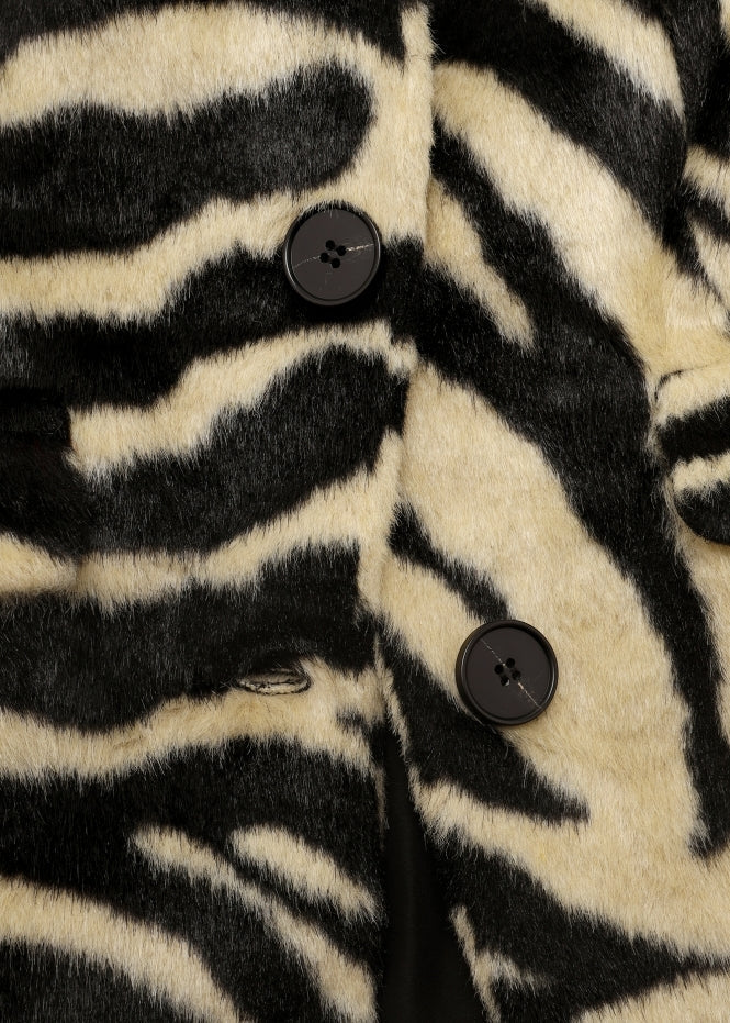 Zebra Print Faux Fur Longline Coat