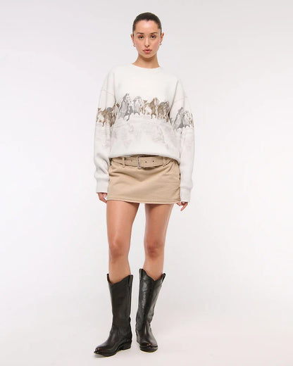 Horses Graphic Oversized Sunday Crew