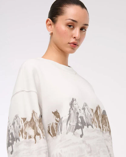 Horses Graphic Oversized Sunday Crew