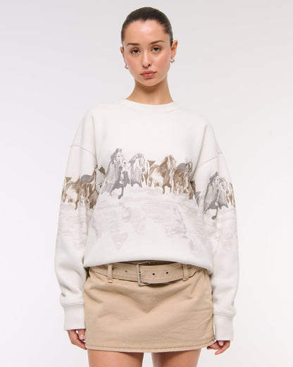 Horses Graphic Oversized Sunday Crew