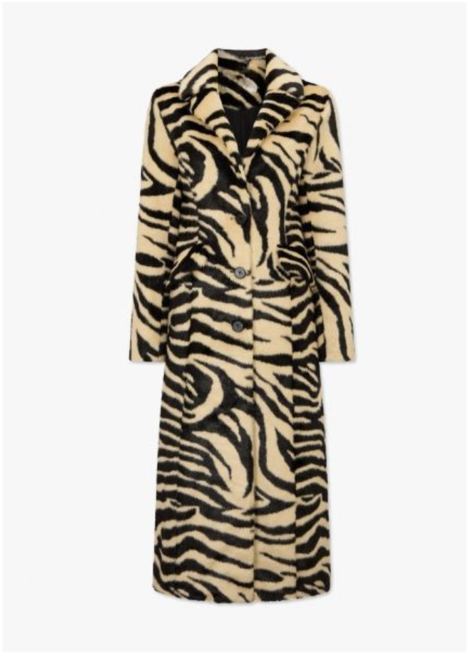 Zebra Print Faux Fur Longline Coat