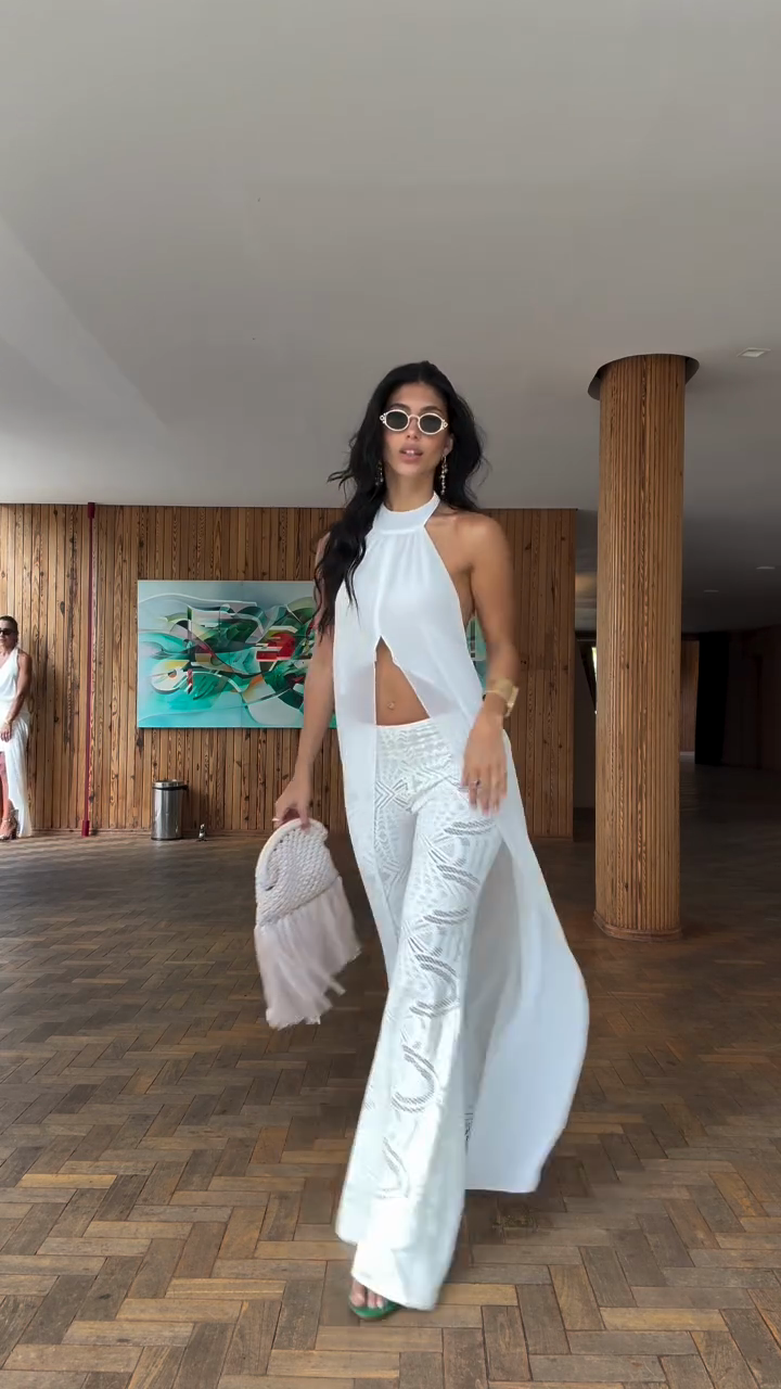 White tulle embroidered suit