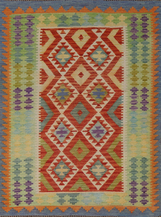Oriental Accent Rug Kilim Flat Weave 4x6 Wool Reversible Southwestern Rug-