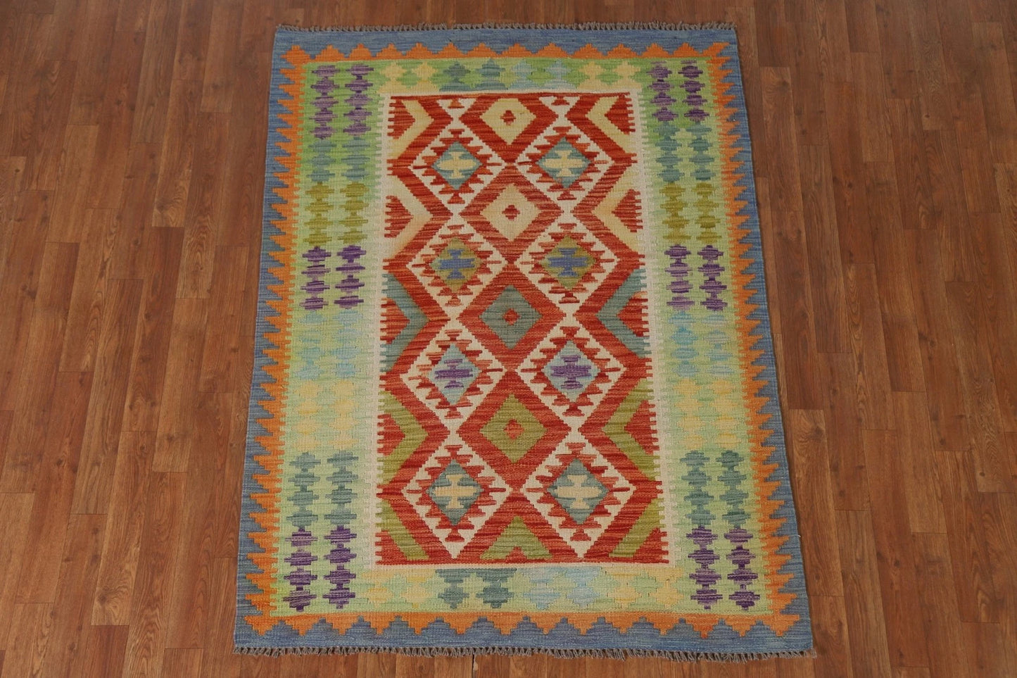 Oriental Accent Rug Kilim Flat Weave 4x6 Wool Reversible Southwestern Rug-